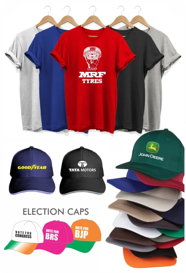 Promotional T-Shirts and Logo Printed Caps Combo (Round neck and Caps)
